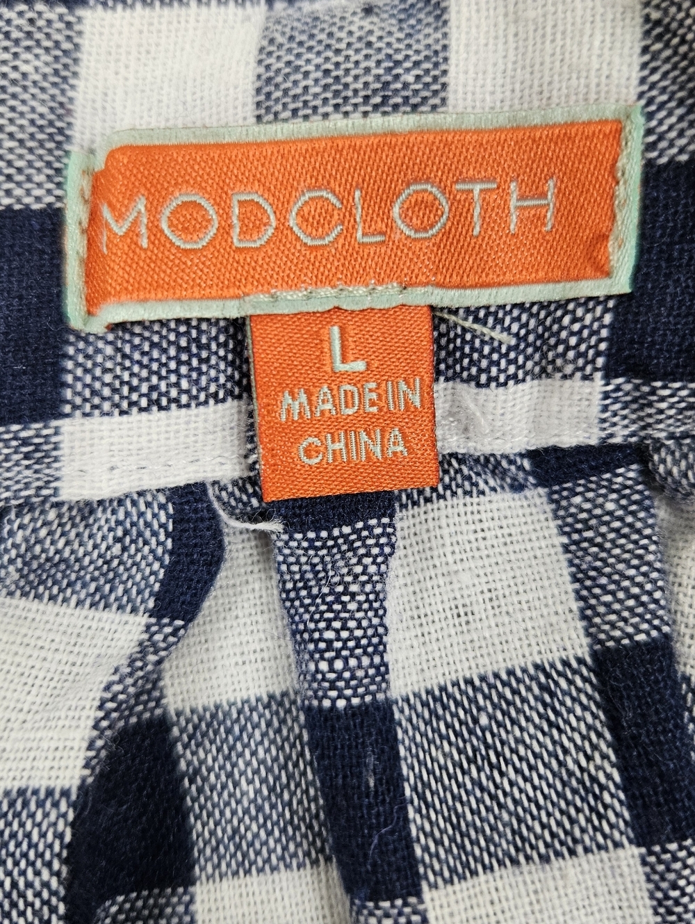 Mod Cloth Pleated Skirt Mini Gingham Blue White Belt Pocket Lightweight Womens L - Picture 4 of 8